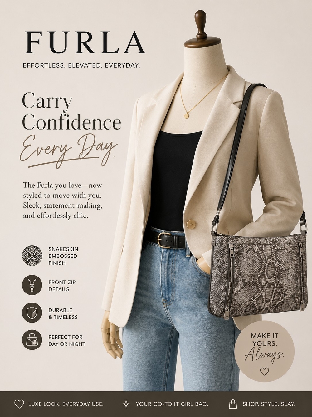 Furla Women's Snake-Embossed Crossbody Bag in Gray
